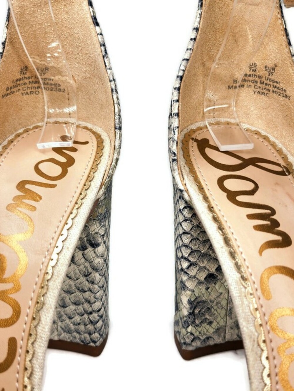 Sam Edelman Yaro Linen Black Grey Gold Shimmer Leather Snake High Heel Sandals - Picture 8 of 14